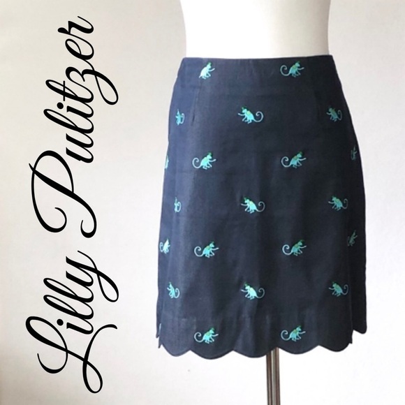 LILLY Pulitzer Embroidered Monkey Scalloped Skirt - Picture 1 of 6
